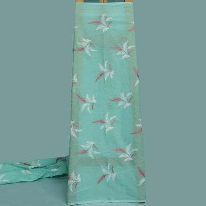 Sea Green Color Cotton Embroidery Fabric