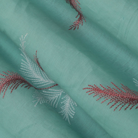 Sea Green Color Cotton Embroidery Fabric