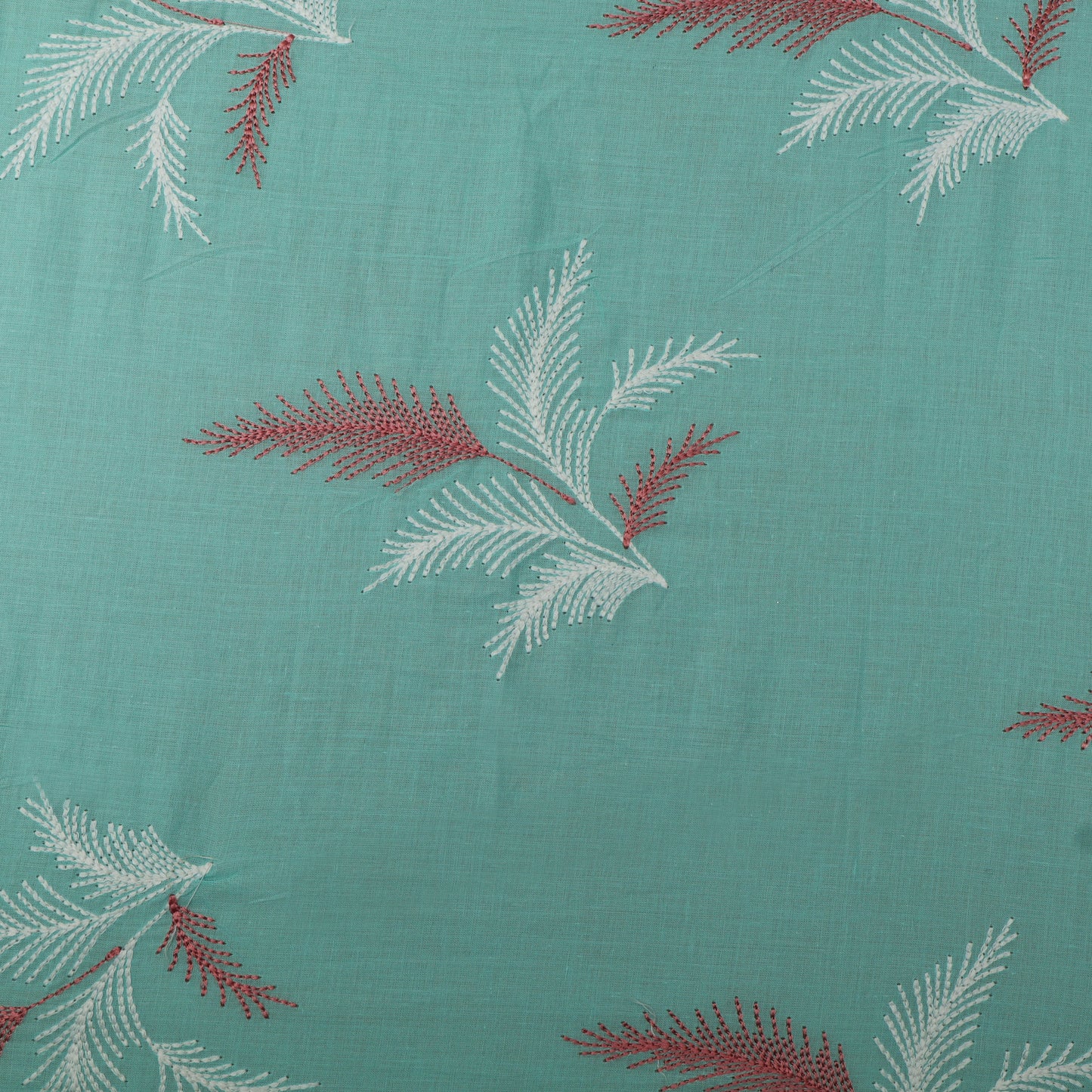 Sea Green Color Cotton Embroidery Fabric