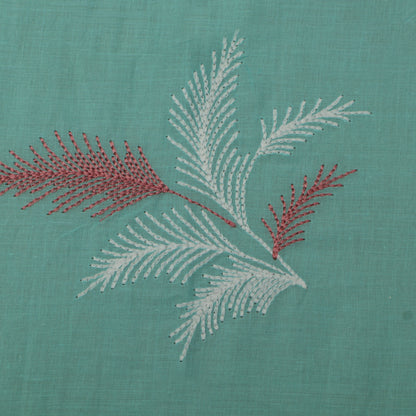 Sea Green Color Cotton Embroidery Fabric