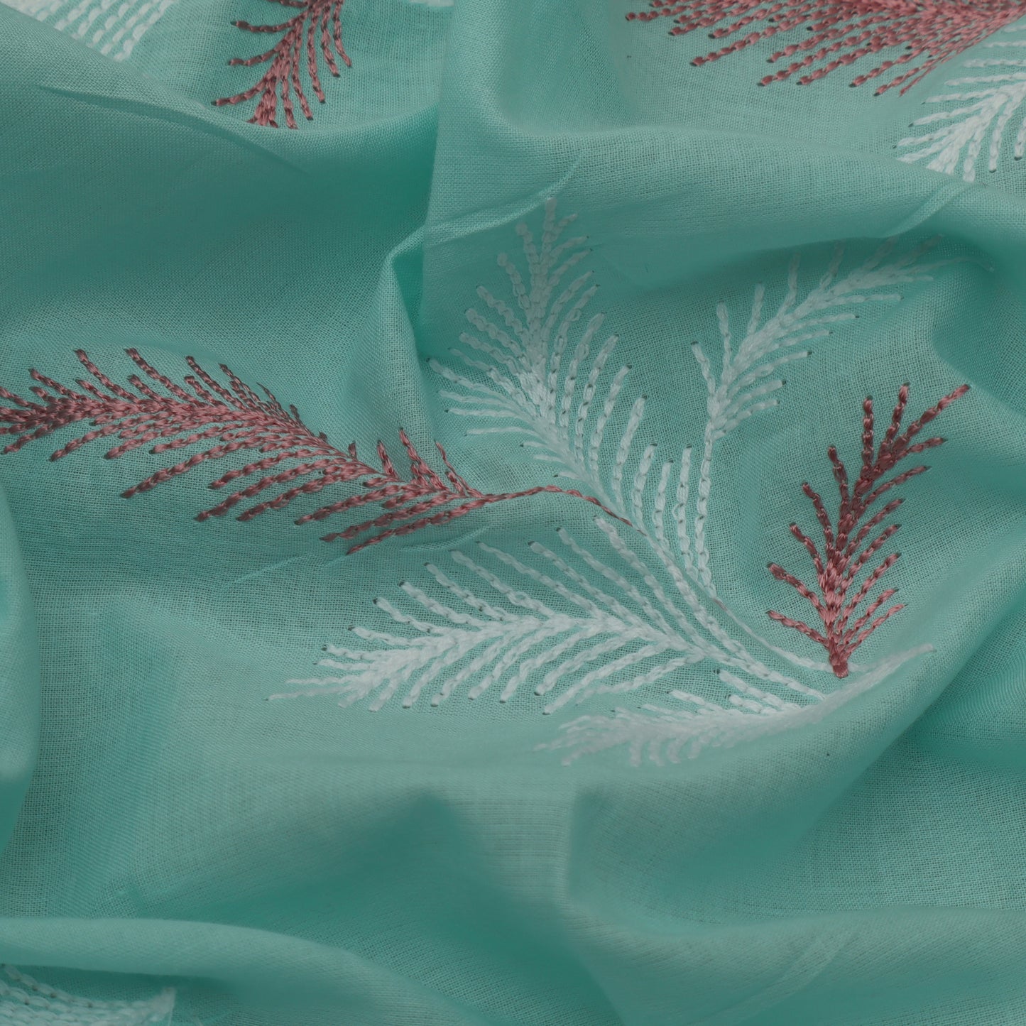 Sea Green Color Cotton Embroidery Fabric