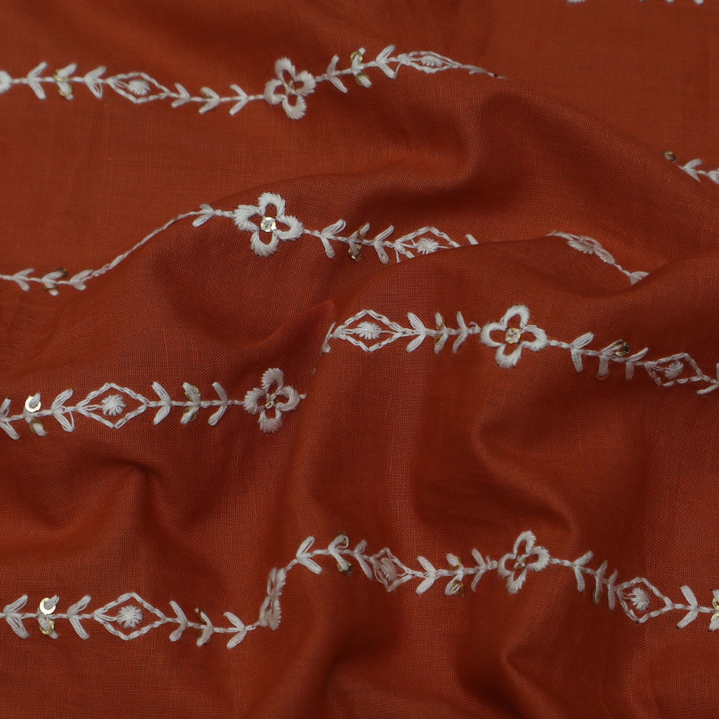 Rust Color Cotton Stripe Fabric