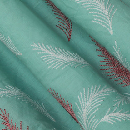 Sea Green Color Cotton Plazo Embroidery Fabric