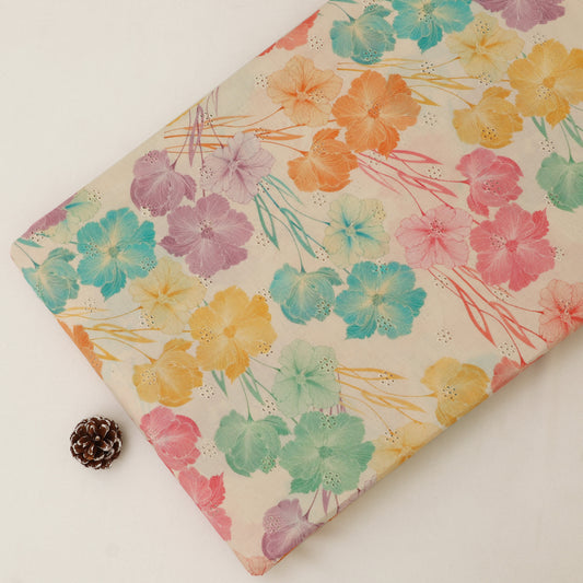 Cotton Chikan Print Embroidery Fabric