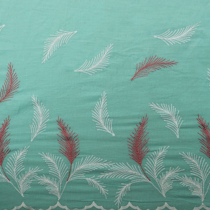 Sea Green Color Cotton Plazo Embroidery Fabric