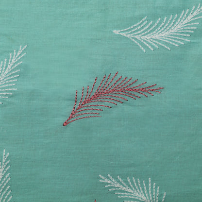 Sea Green Color Cotton Plazo Embroidery Fabric