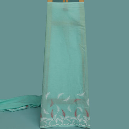 Sea Green Color Cotton Plazo Embroidery Fabric