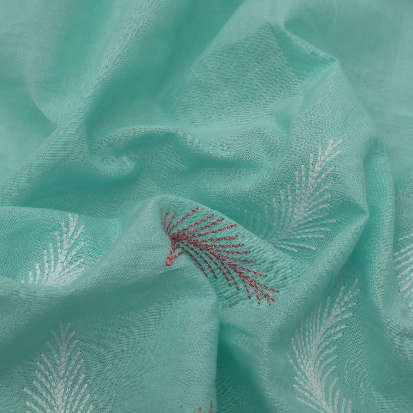 Sea Green Color Cotton Plazo Embroidery Fabric