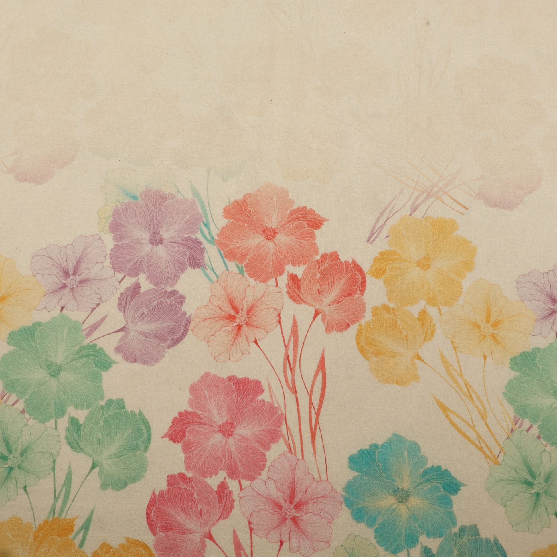 Vintage-style floral pattern with pastel colors on a beige background