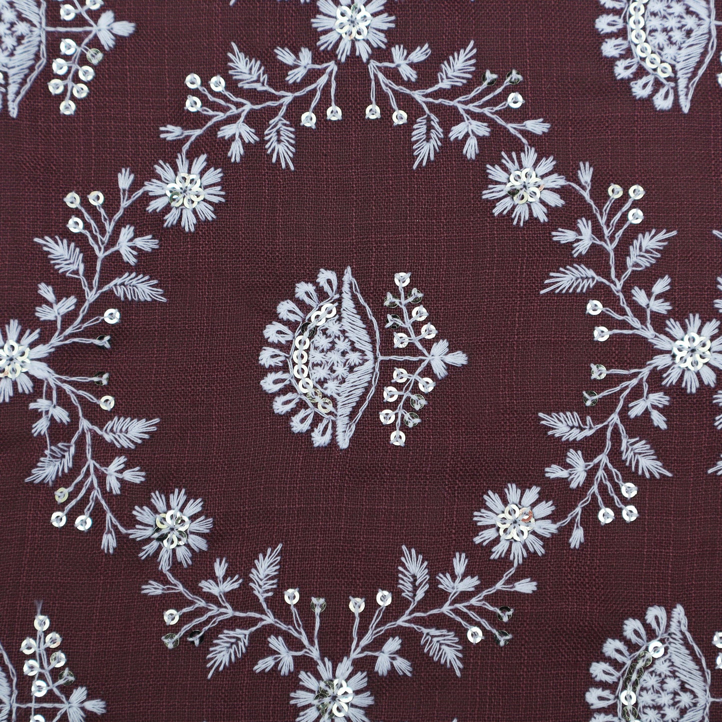 Wine Color Linen Embroidery Fabric