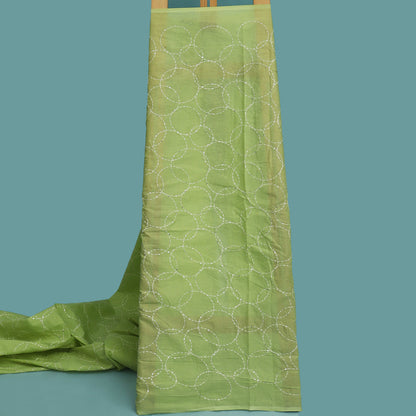 Pista Green Color Cotton Embroidery Fabric