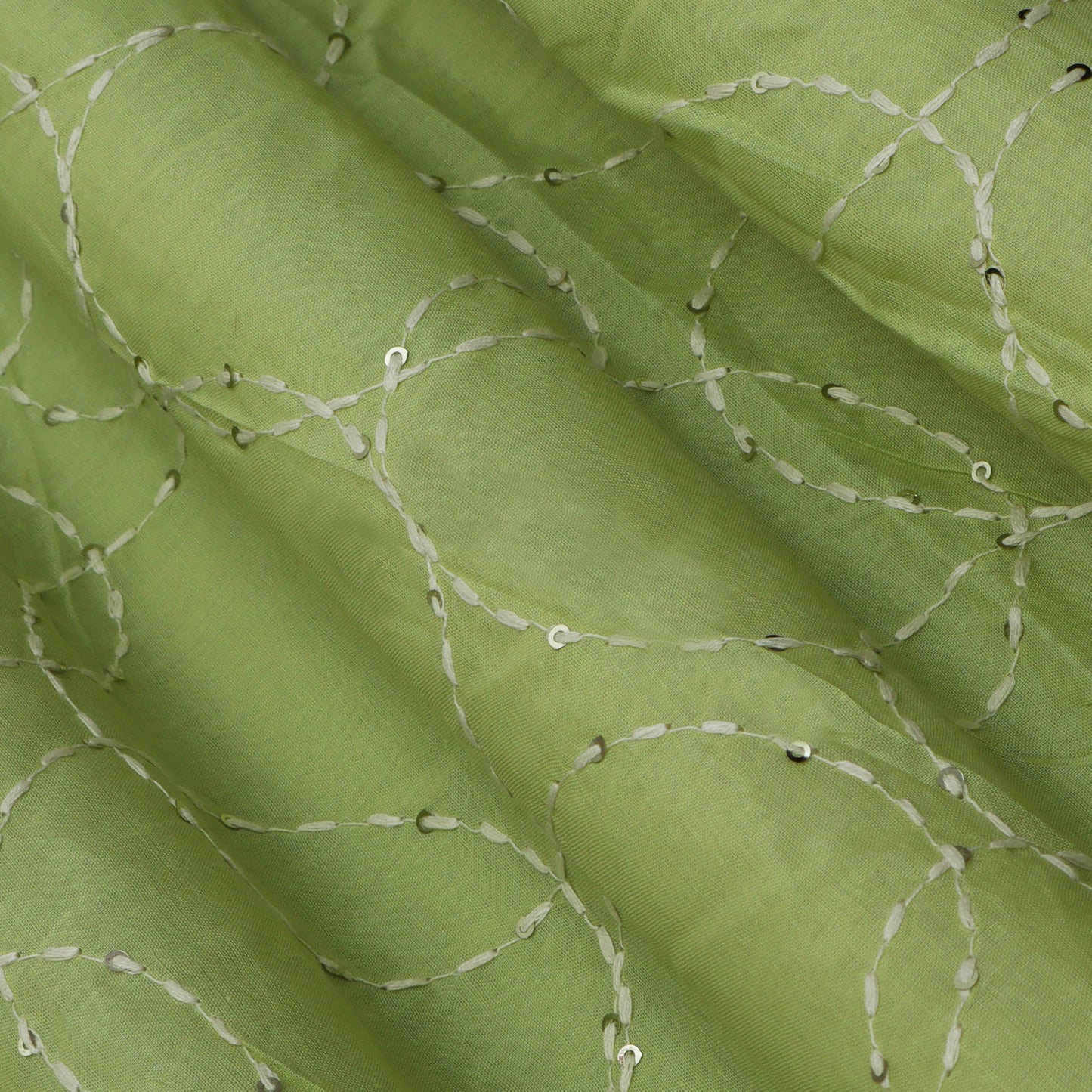 Pista Green Color Cotton Embroidery Fabric