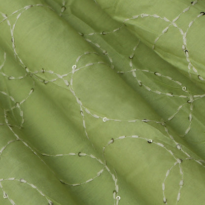 Pista Green Color Cotton Embroidery Fabric