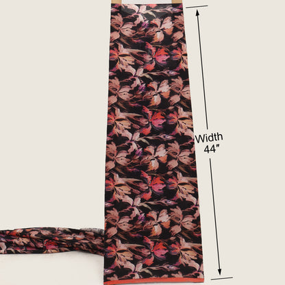 Floral patterned fabric with dimensions on a white background