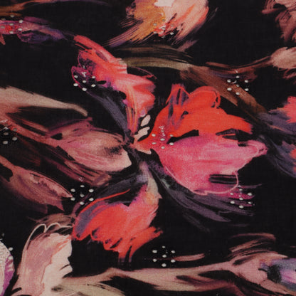 Abstract art with pink and red brush strokes on a dark background