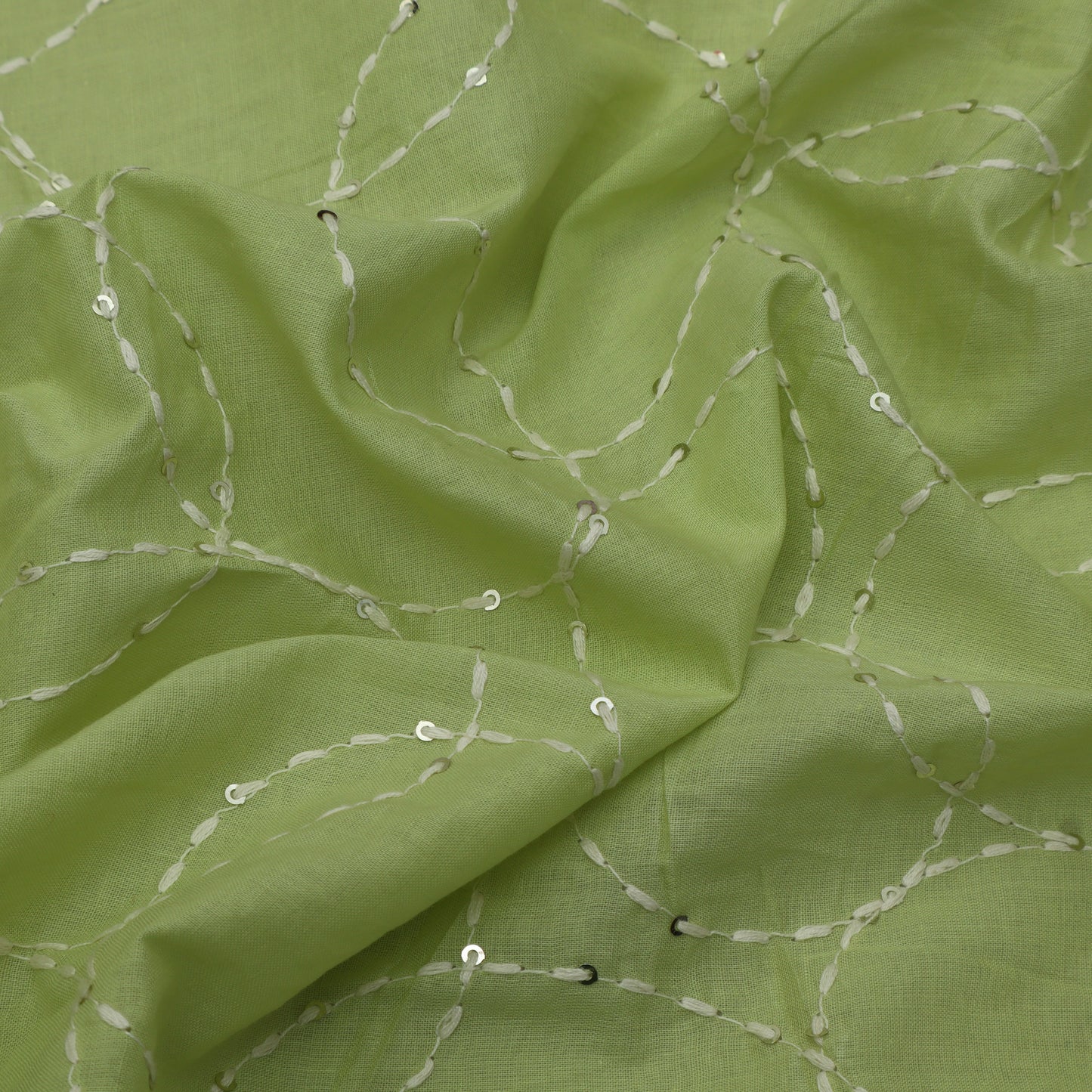 Pista Green Color Cotton Embroidery Fabric