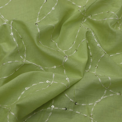 Pista Green Color Cotton Embroidery Fabric