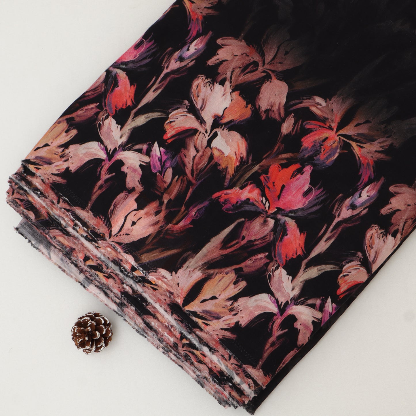 Floral patterned fabric on a white background
