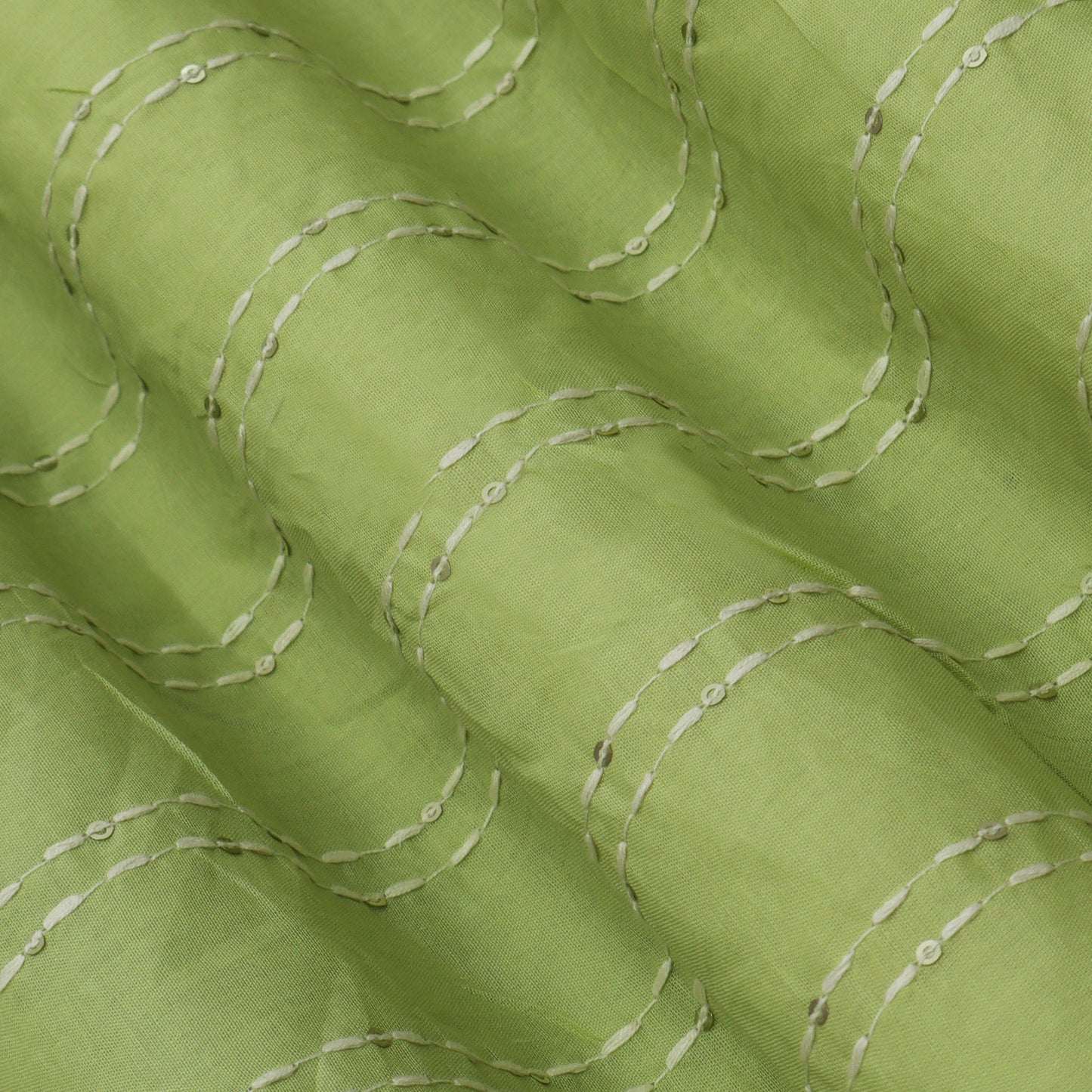 Pista Green Color Stripe Embroidery Fabric