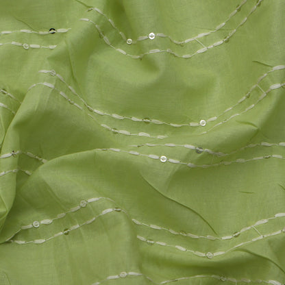 Pista Green Color Stripe Embroidery Fabric