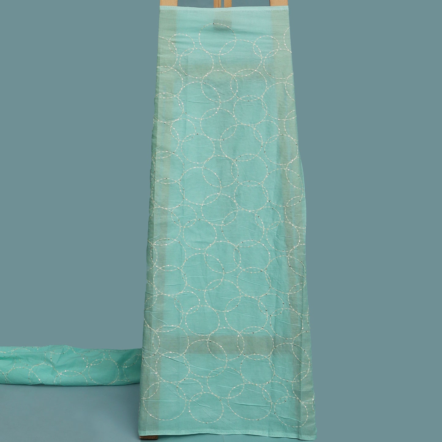 Greyish Teal Color Cotton Embroidery Fabric