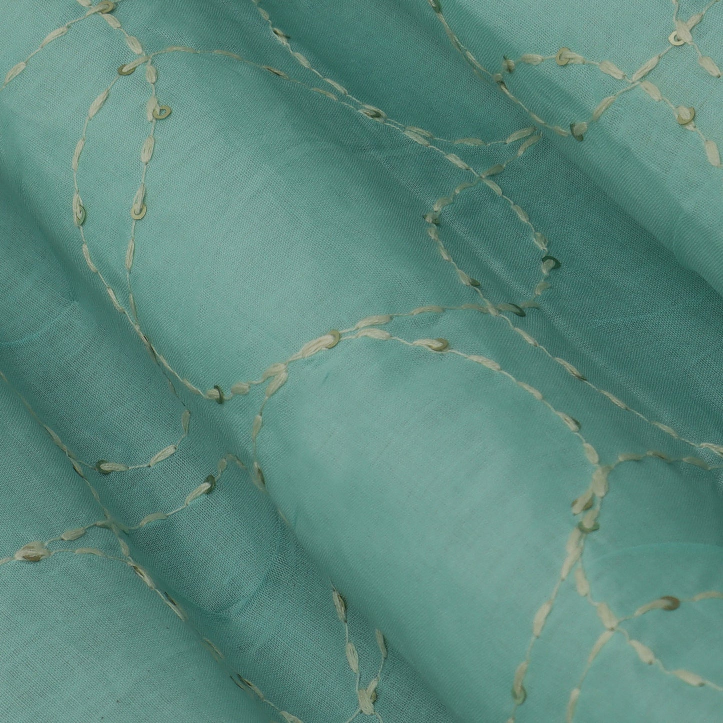 Greyish Teal Color Cotton Embroidery Fabric