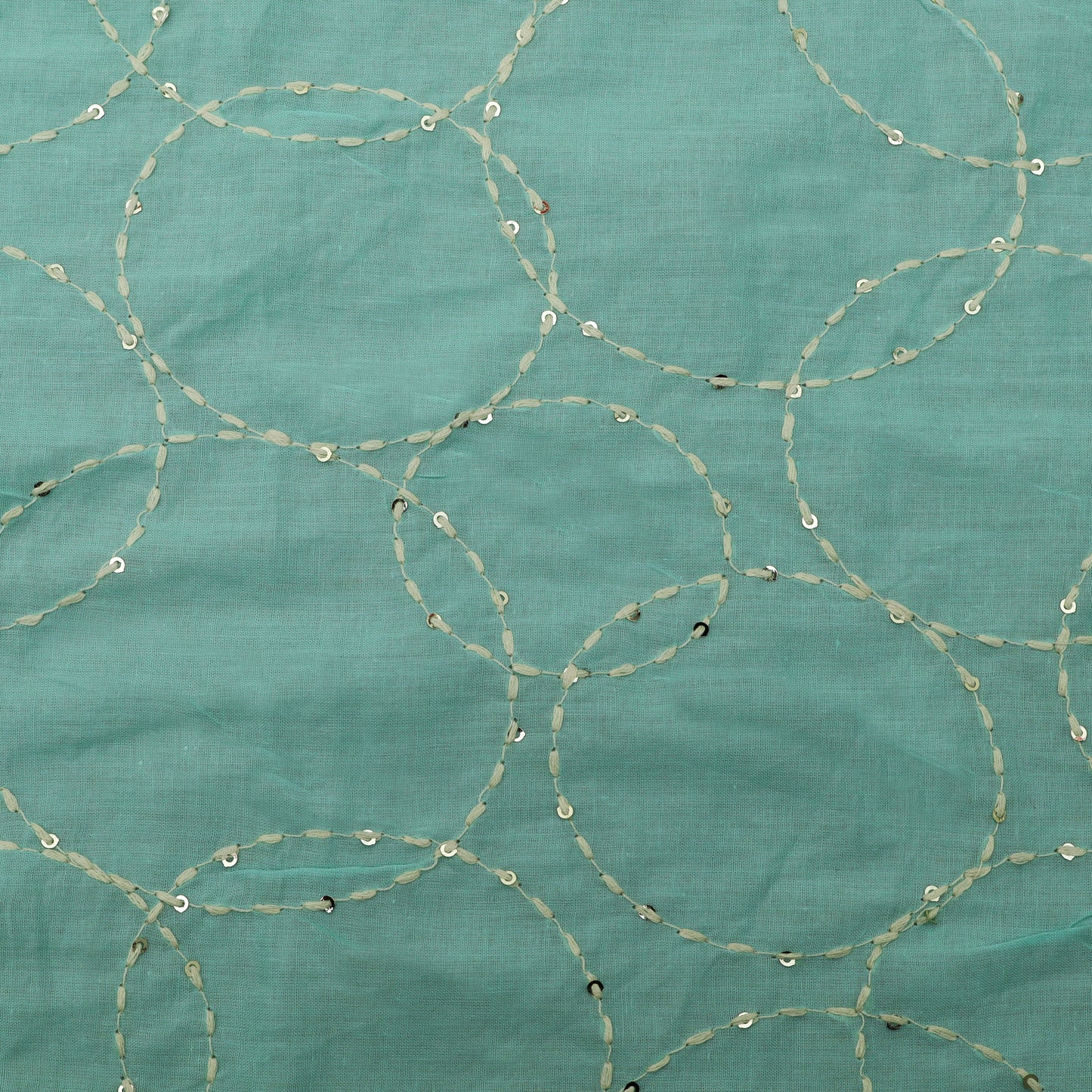 Greyish Teal Color Cotton Embroidery Fabric