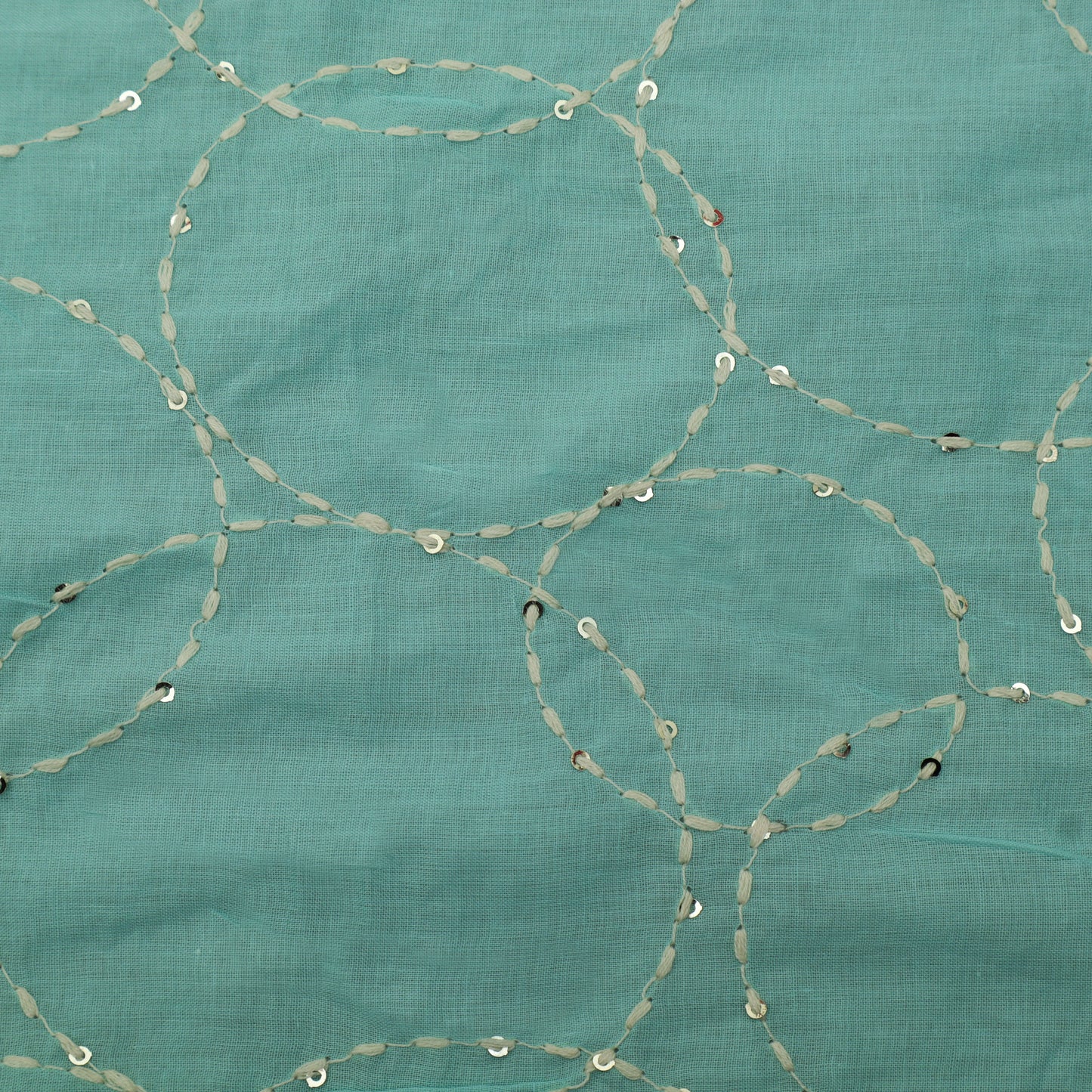 Greyish Teal Color Cotton Embroidery Fabric