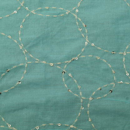 Greyish Teal Color Cotton Embroidery Fabric