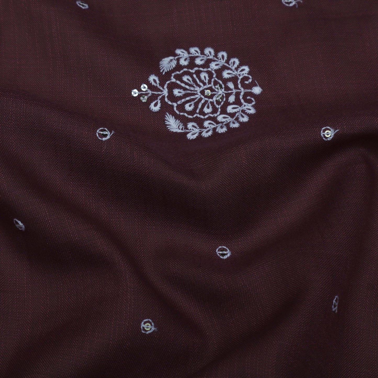 Wine Color Linen Embroidery Fabric