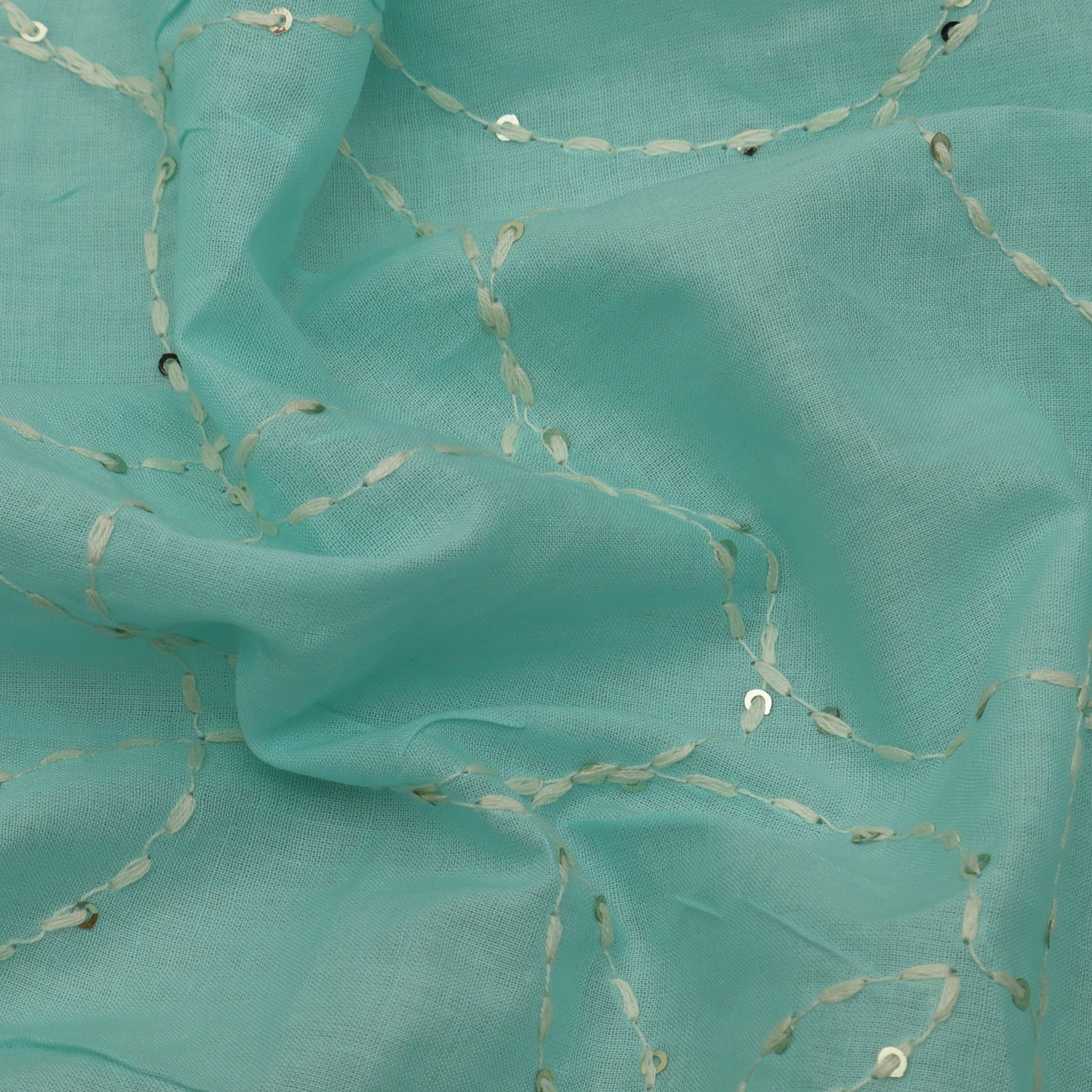 Greyish Teal Color Cotton Embroidery Fabric