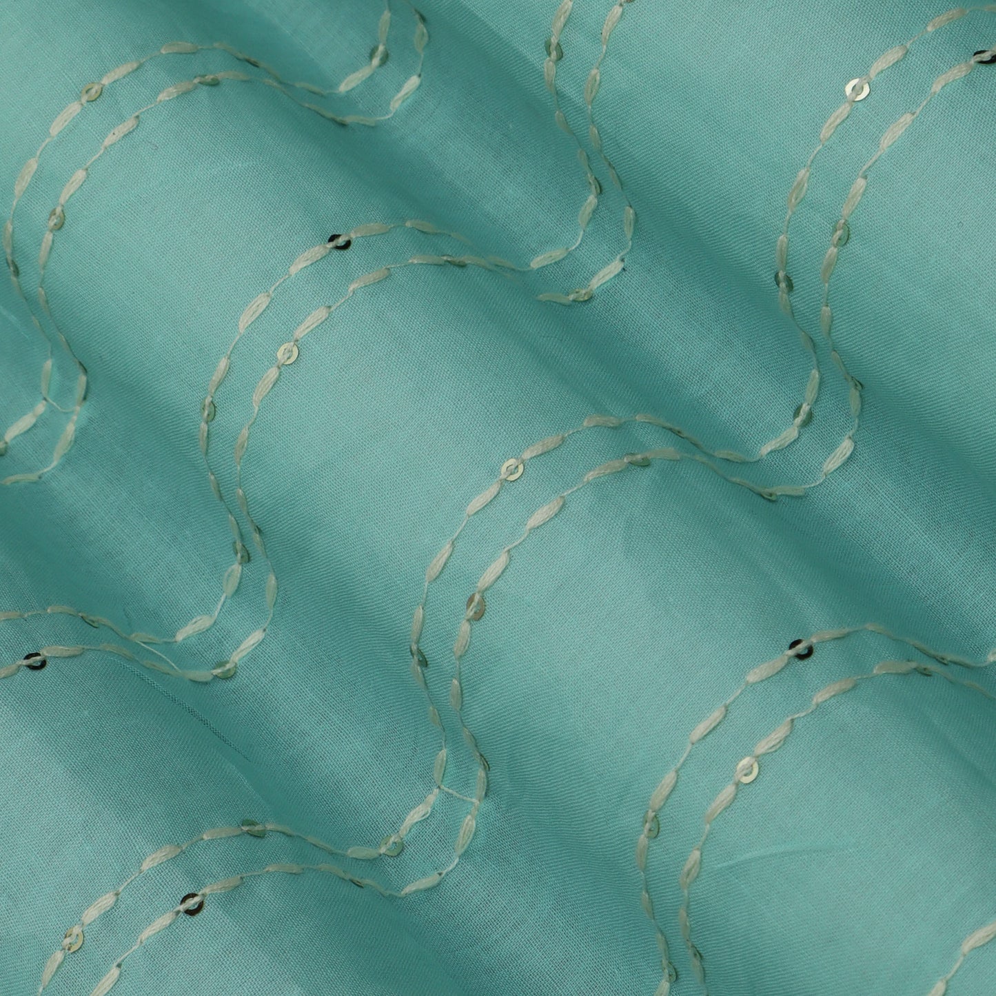 Greyish Teal Color Cotton Stripe Embroidery Fabric