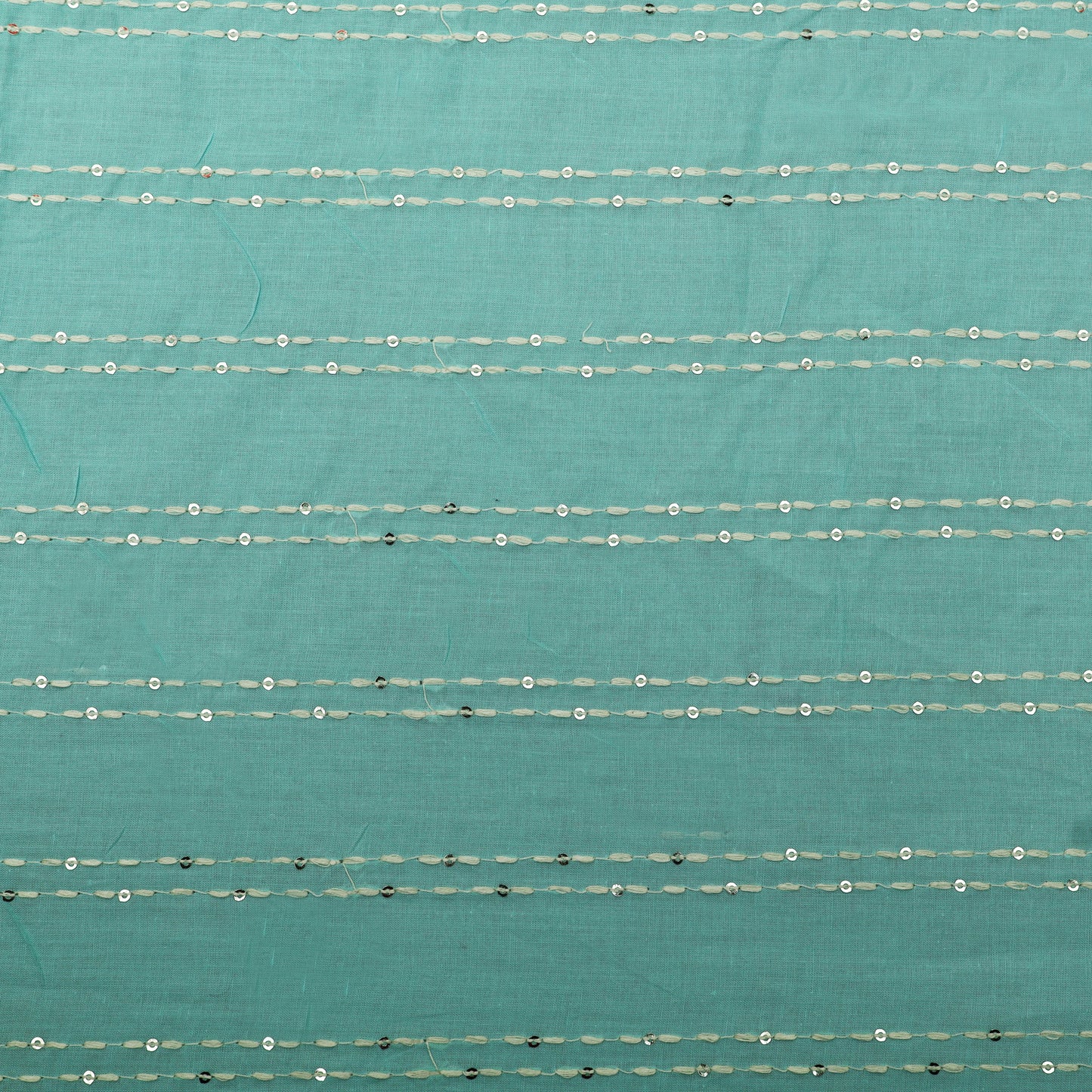 Greyish Teal Color Cotton Stripe Embroidery Fabric