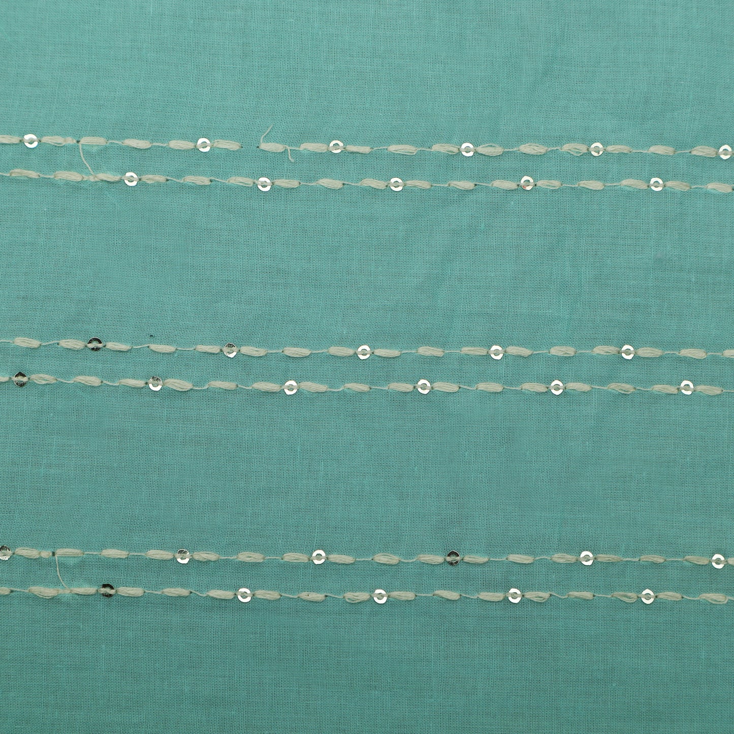 Greyish Teal Color Cotton Stripe Embroidery Fabric