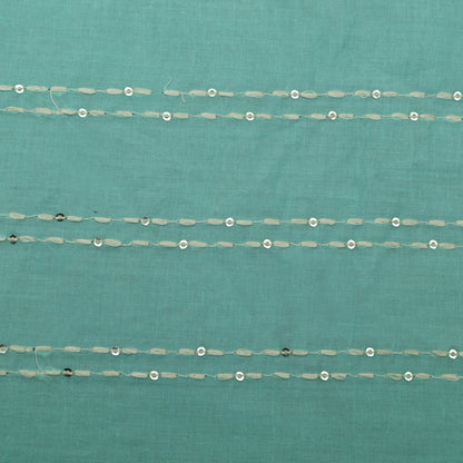 Greyish Teal Color Cotton Stripe Embroidery Fabric