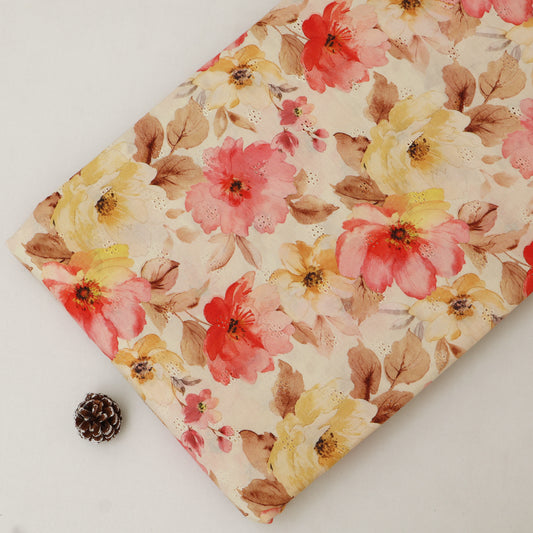 Cotton Chikan Print Embroidery Fabric