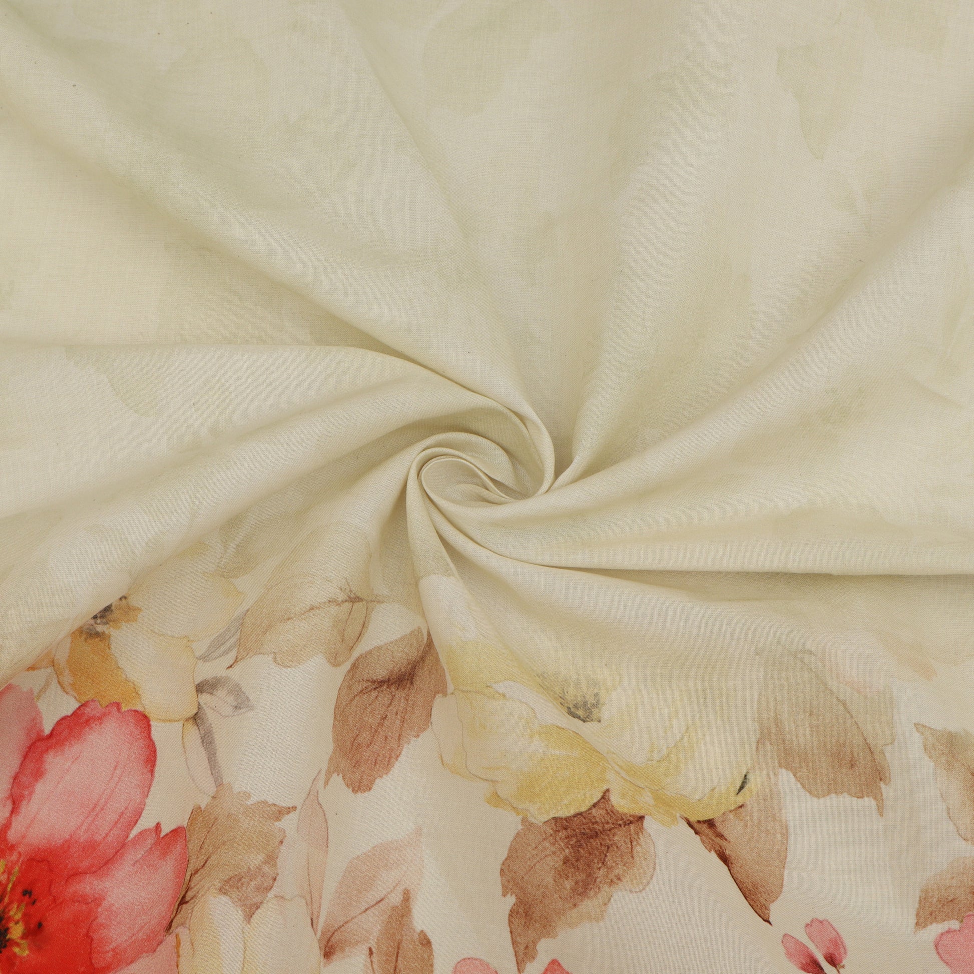 Floral patterned fabric with a swirl design