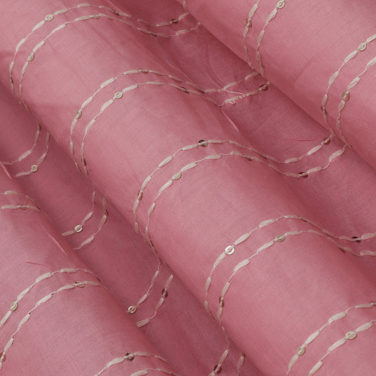 Pink Color Cotton Stripe Embroidery Fabric