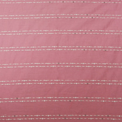 Pink Color Cotton Stripe Embroidery Fabric