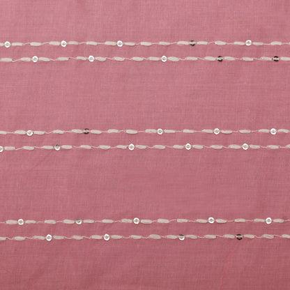 Pink Color Cotton Stripe Embroidery Fabric