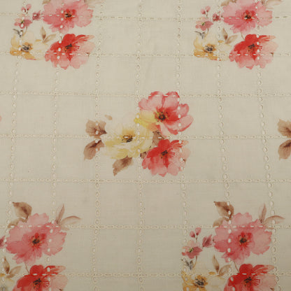Cotton Chikan Print Embroidery Fabric