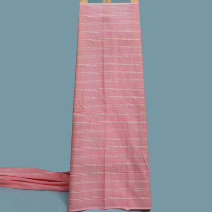 Pink Color Cotton Stripe Embroidery Fabric