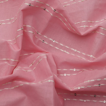 Pink Color Cotton Stripe Embroidery Fabric