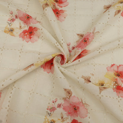 Cotton Chikan Print Embroidery Fabric