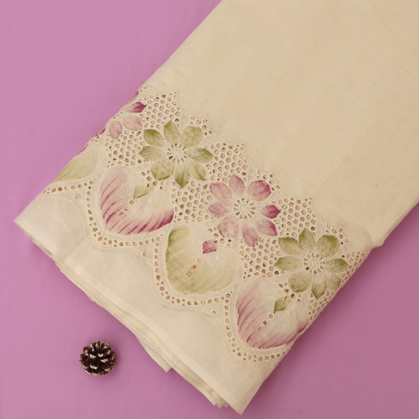 Cotton Chikan Print Embroidery Fabric