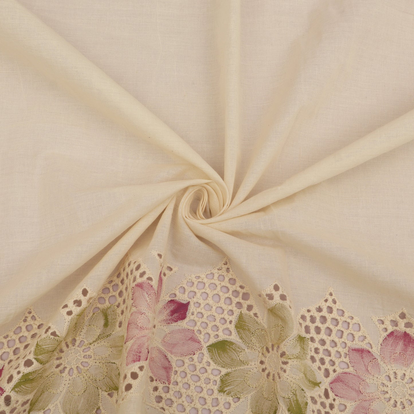 Cotton Chikan Print Embroidery Fabric