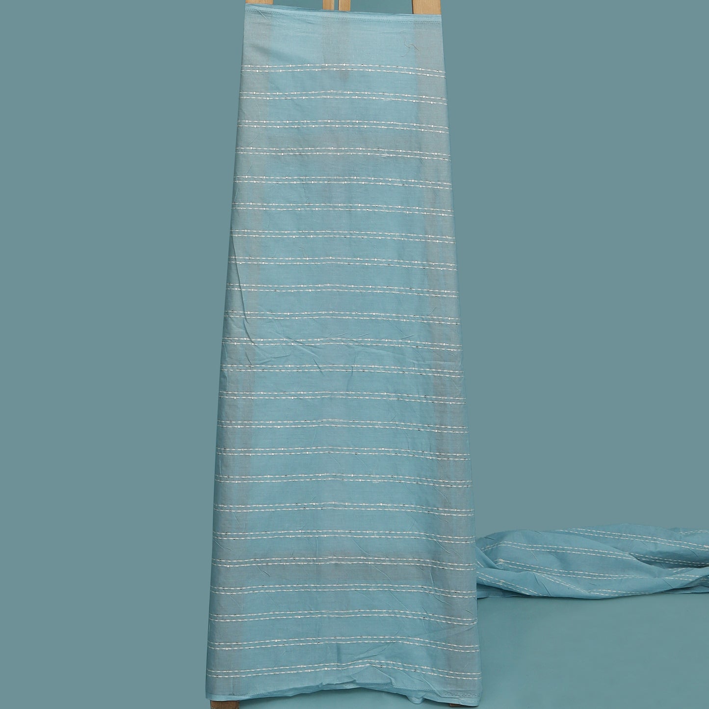 Sky Blue Color Cotton Stripe Embroidery Fabric