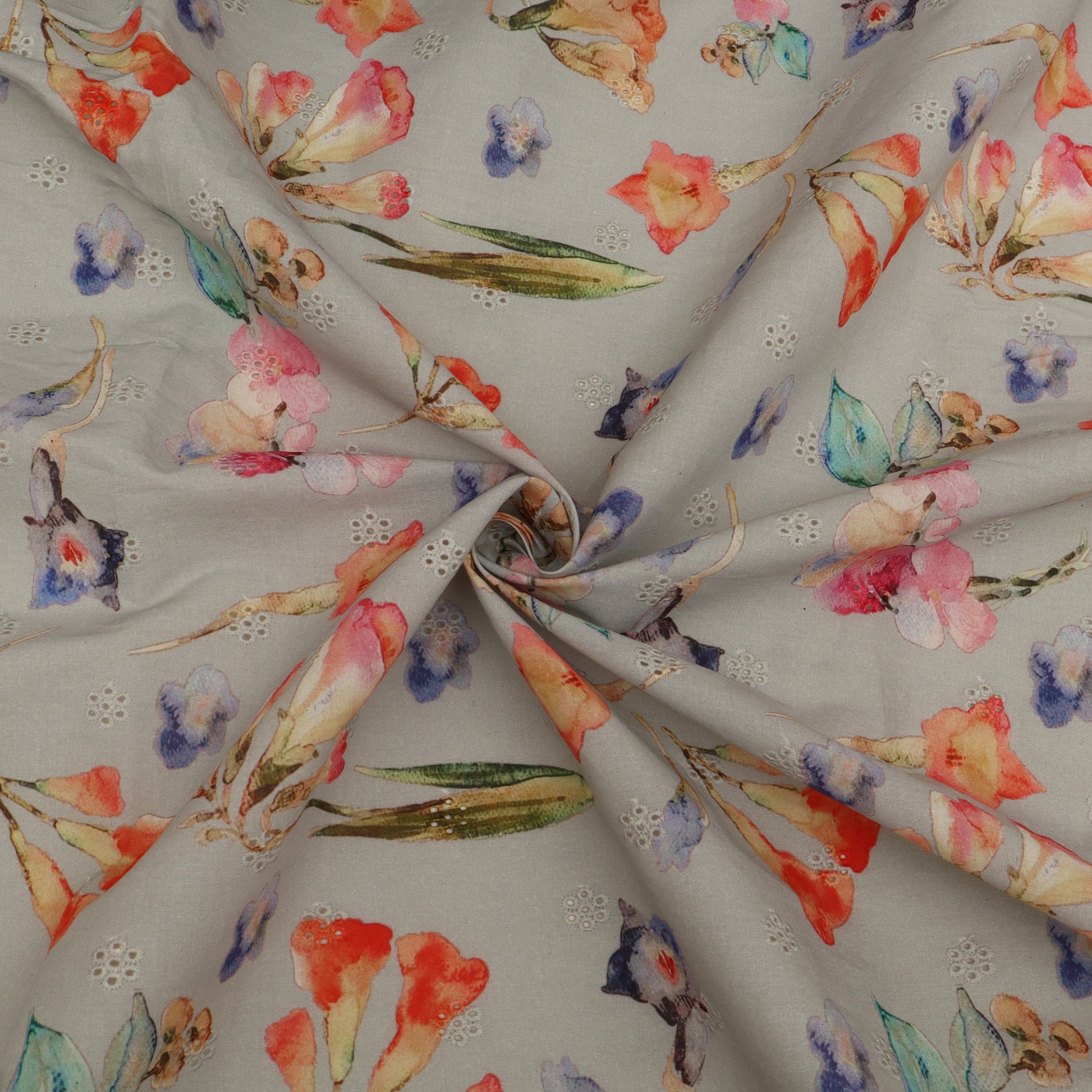 Floral fabric with colorful flowers on a beige background