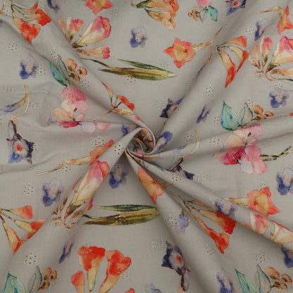 Floral fabric with colorful flowers on a beige background