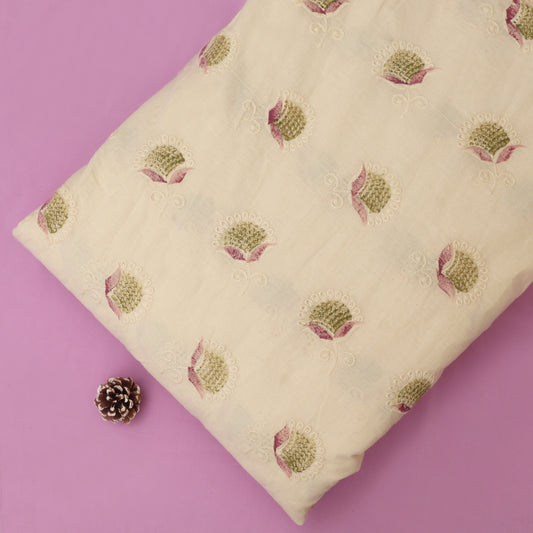 Cotton Chikan Print Embroidery Fabric